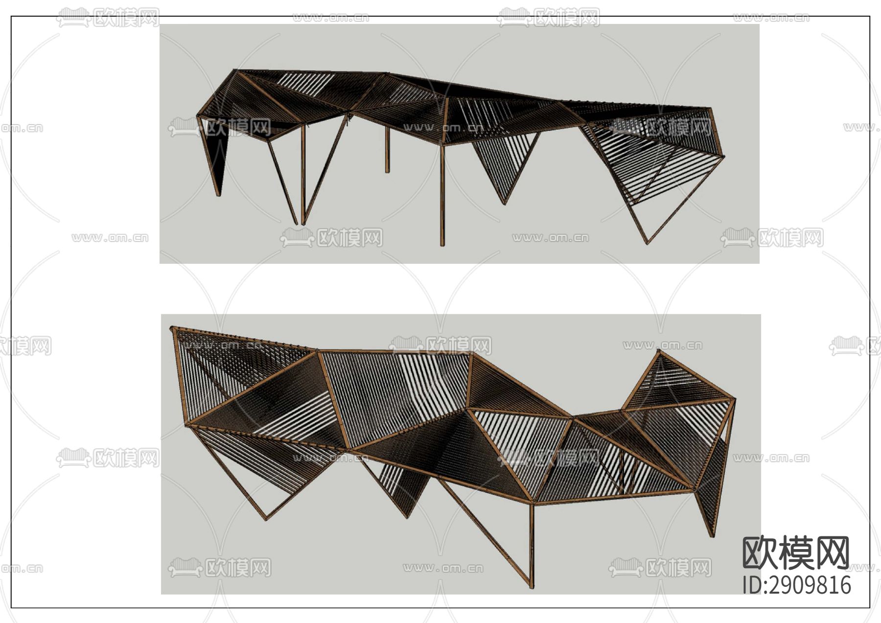 异型廊架cad大样图下载（渲染图2）
