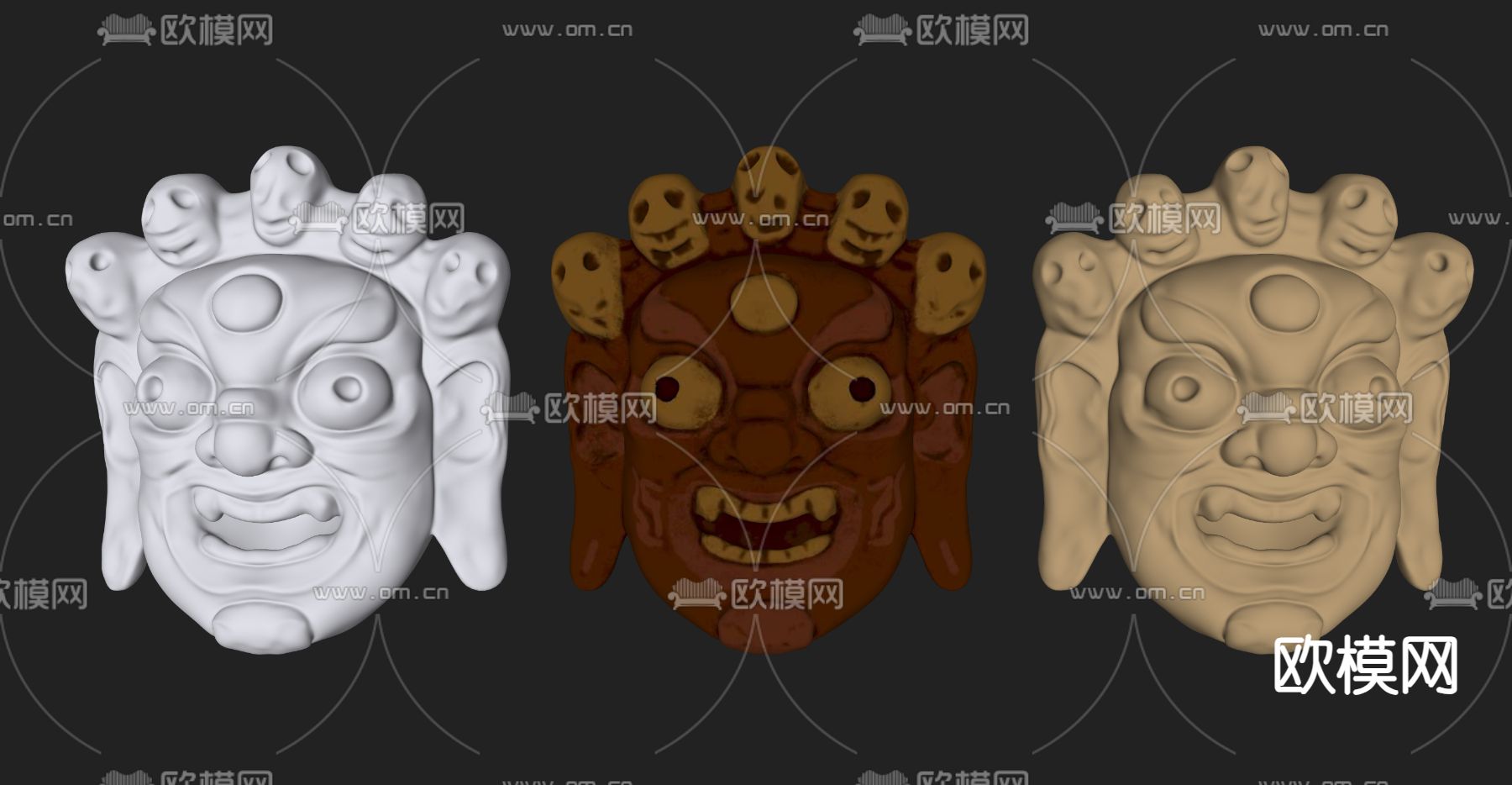 日式面具墙饰 挂件su模型下载（渲染图2）