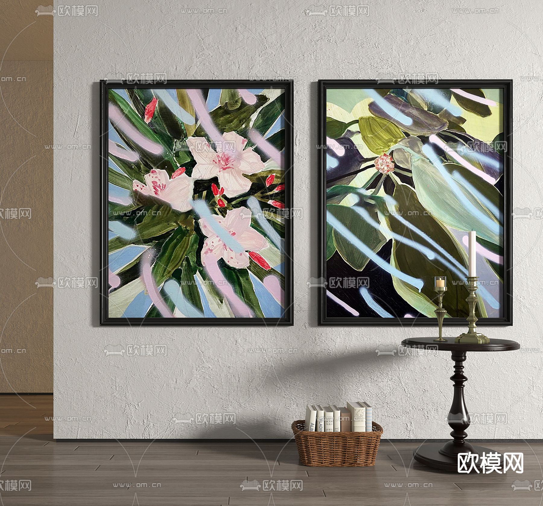 美式油画 装饰画 花卉画3d模型下载