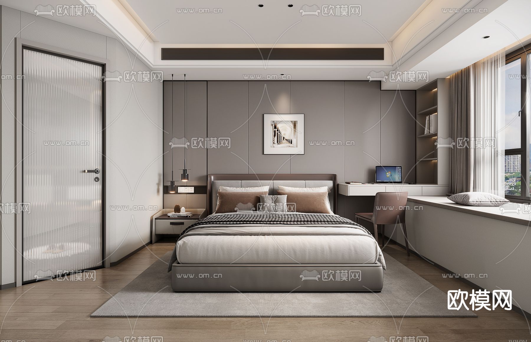 现代卧室 主人房3d模型下载（渲染图1）