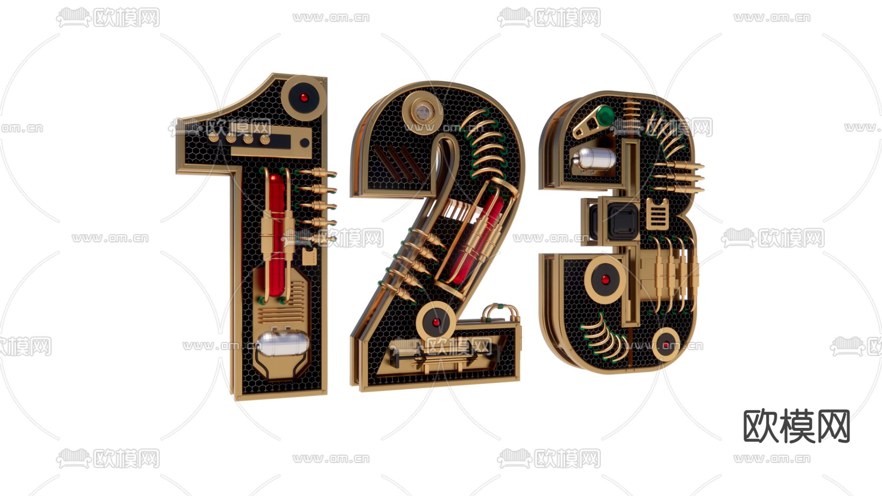 工业风数字装置su模型下载（渲染图2）