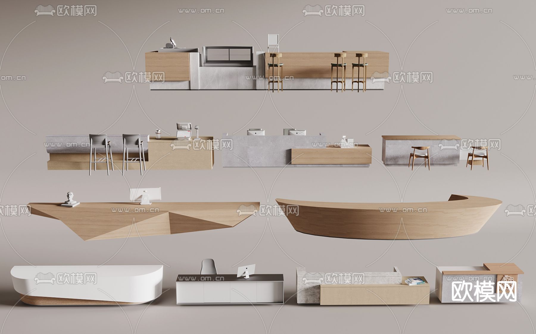 吧台 接待台 服务台 前台3d模型下载