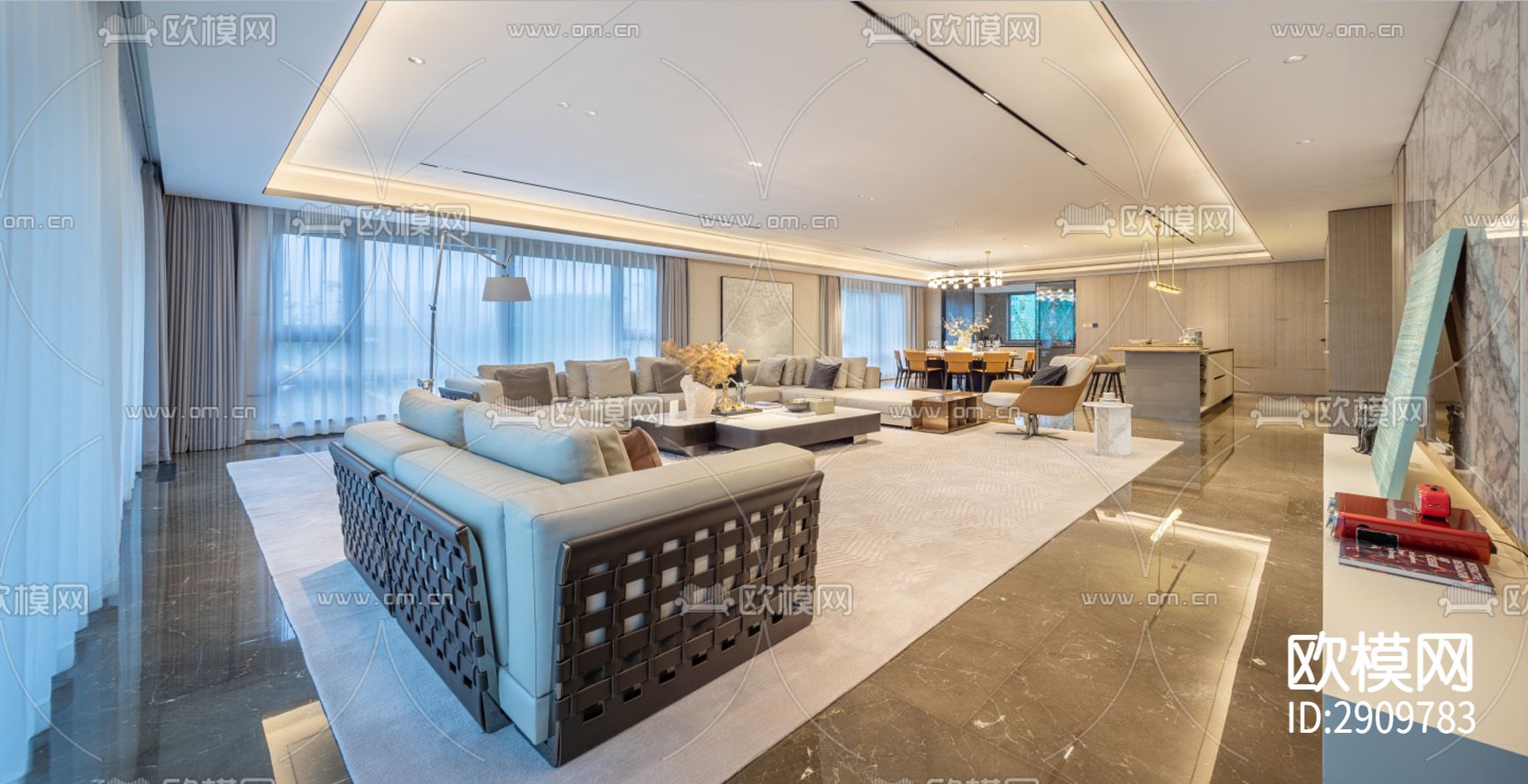 丹健国际-常州一江风华400大平层样板房cad施工图下载（渲染图3）