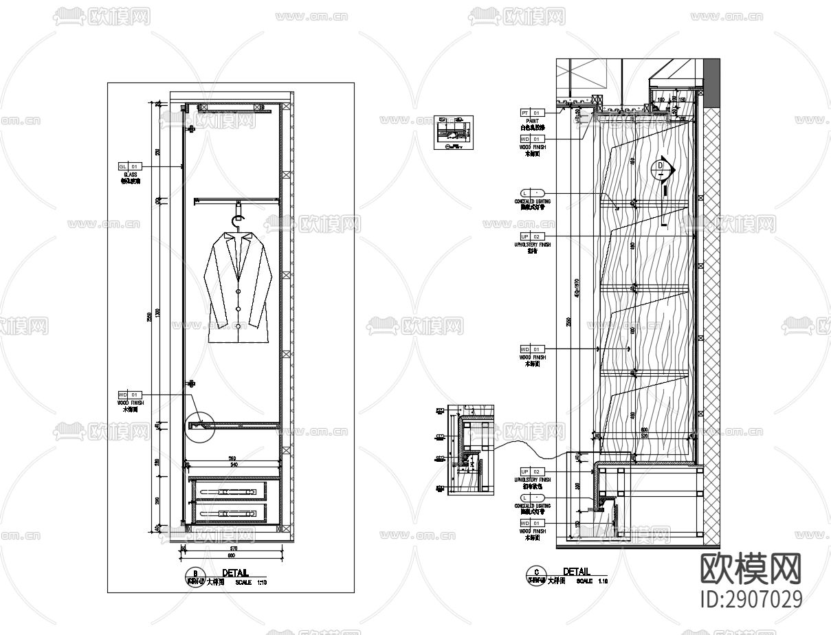 玻璃木饰面衣柜CAD施工图下载（渲染图2）