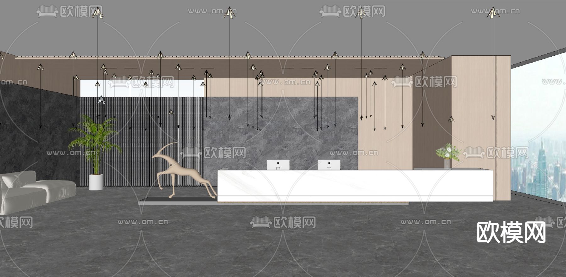 现代接待大厅 前厅su模型下载（渲染图2）
