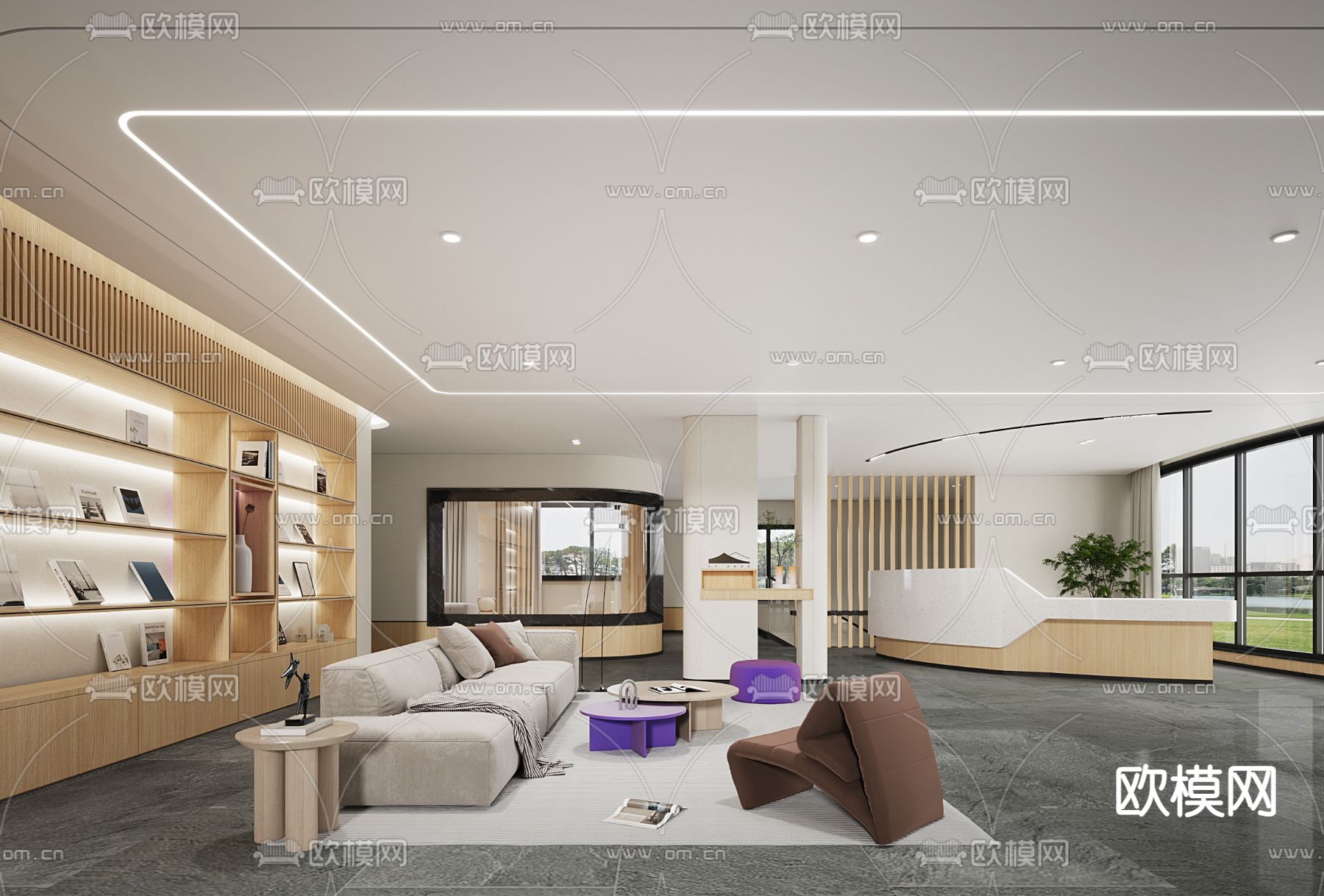 公司前台 接待 休闲大厅3d模型下载