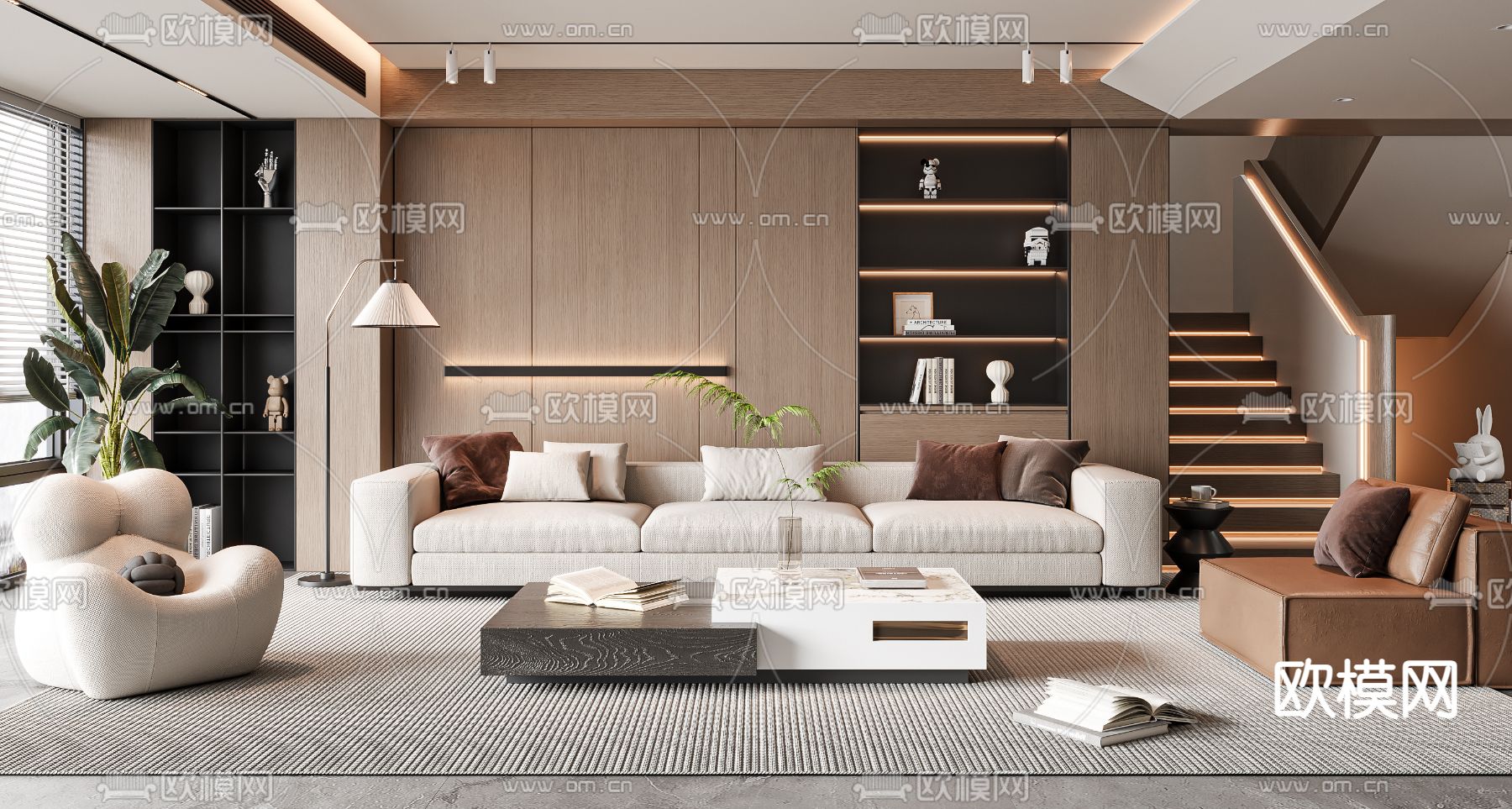 复式客厅3d模型下载（渲染图4）