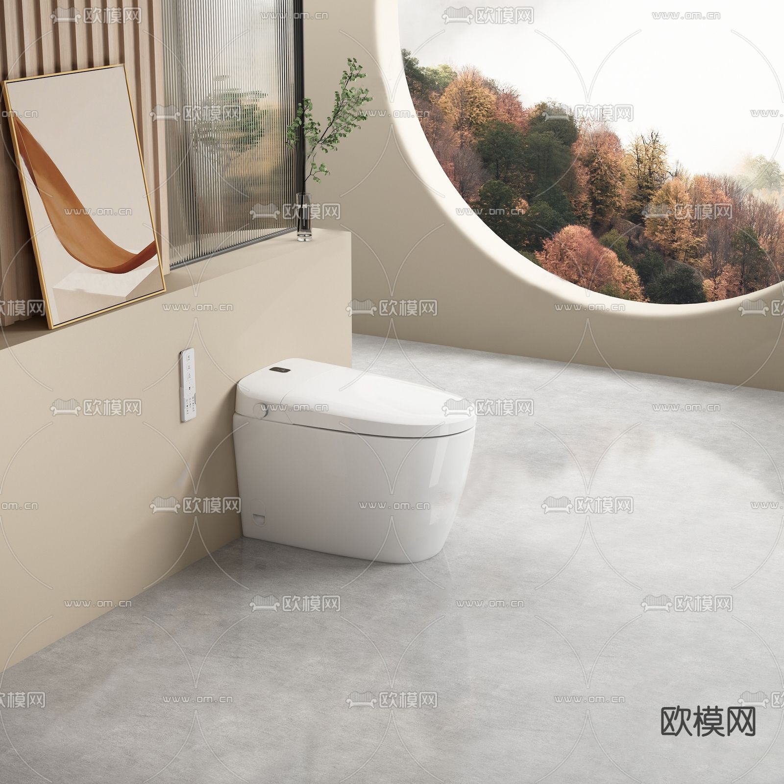 现代智能马桶su模型下载（渲染图1）