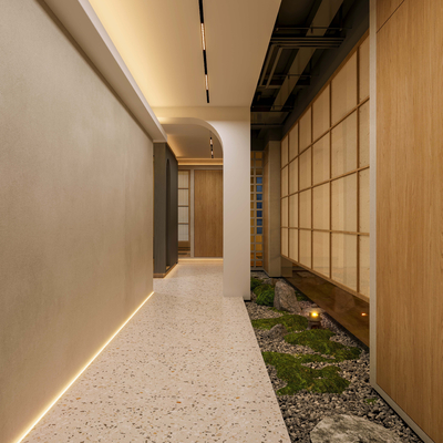  侘寂风酒店过道su模型 