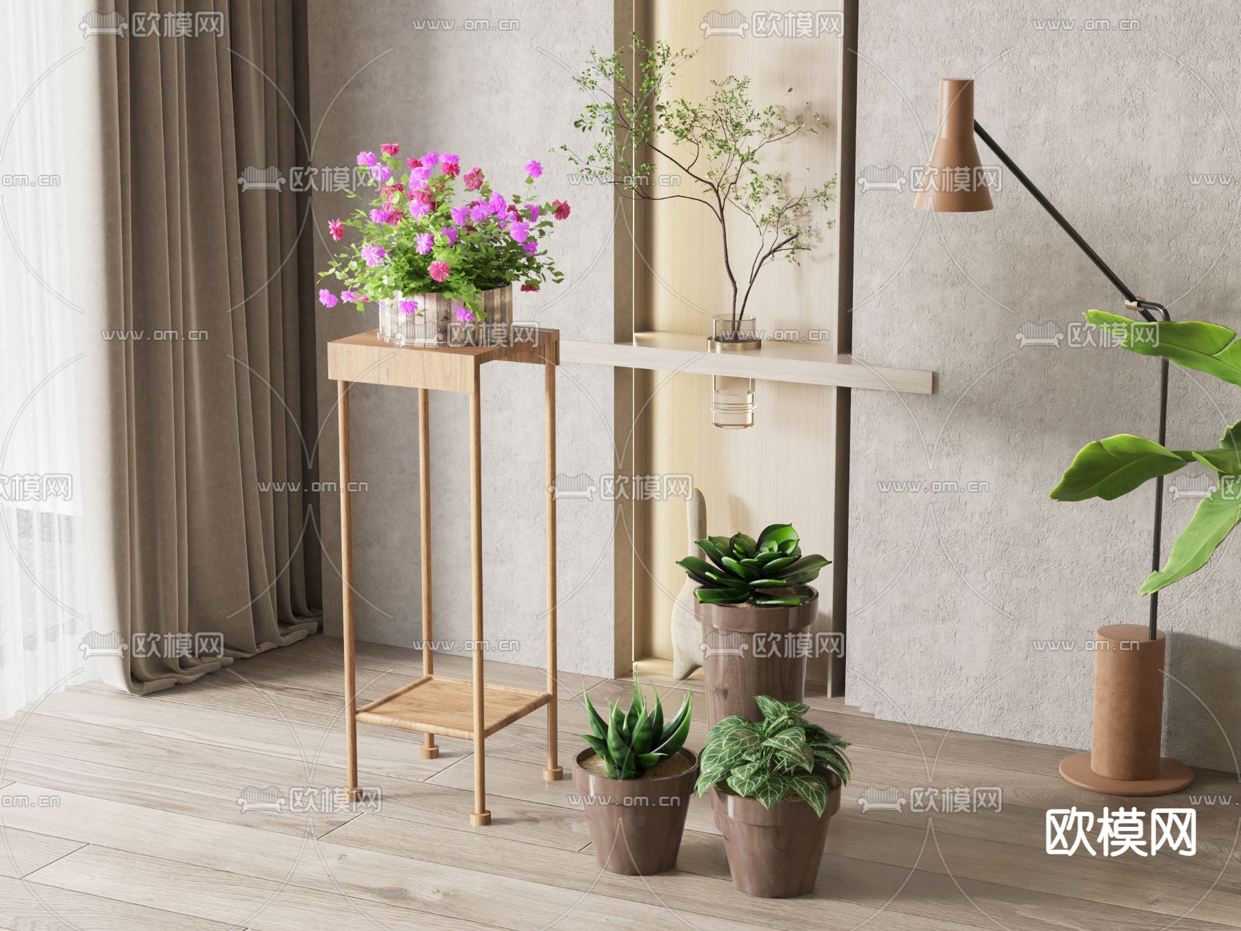 现代绿植盆栽su模型下载（渲染图1）