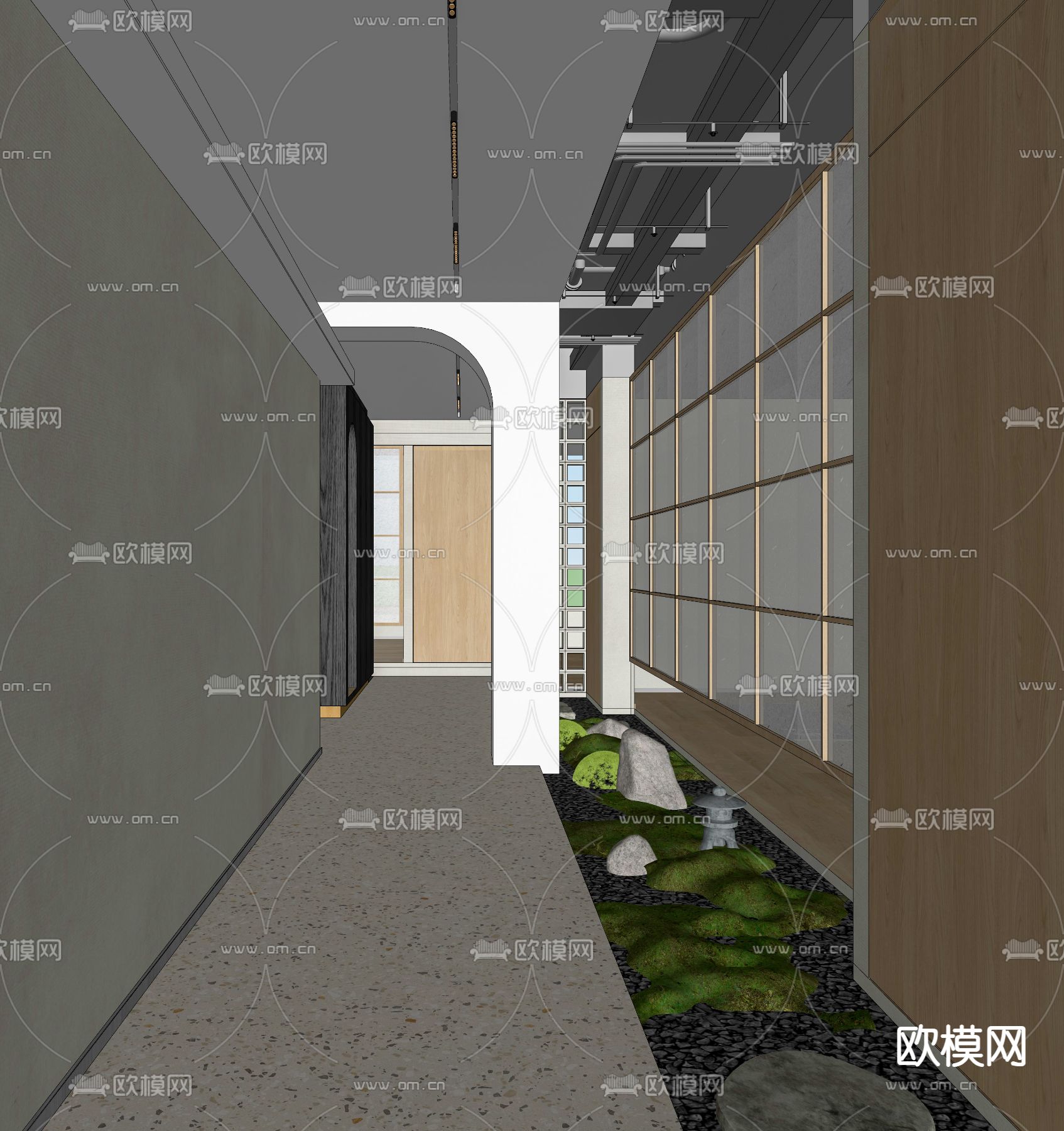 侘寂风酒店过道su模型下载（渲染图2）