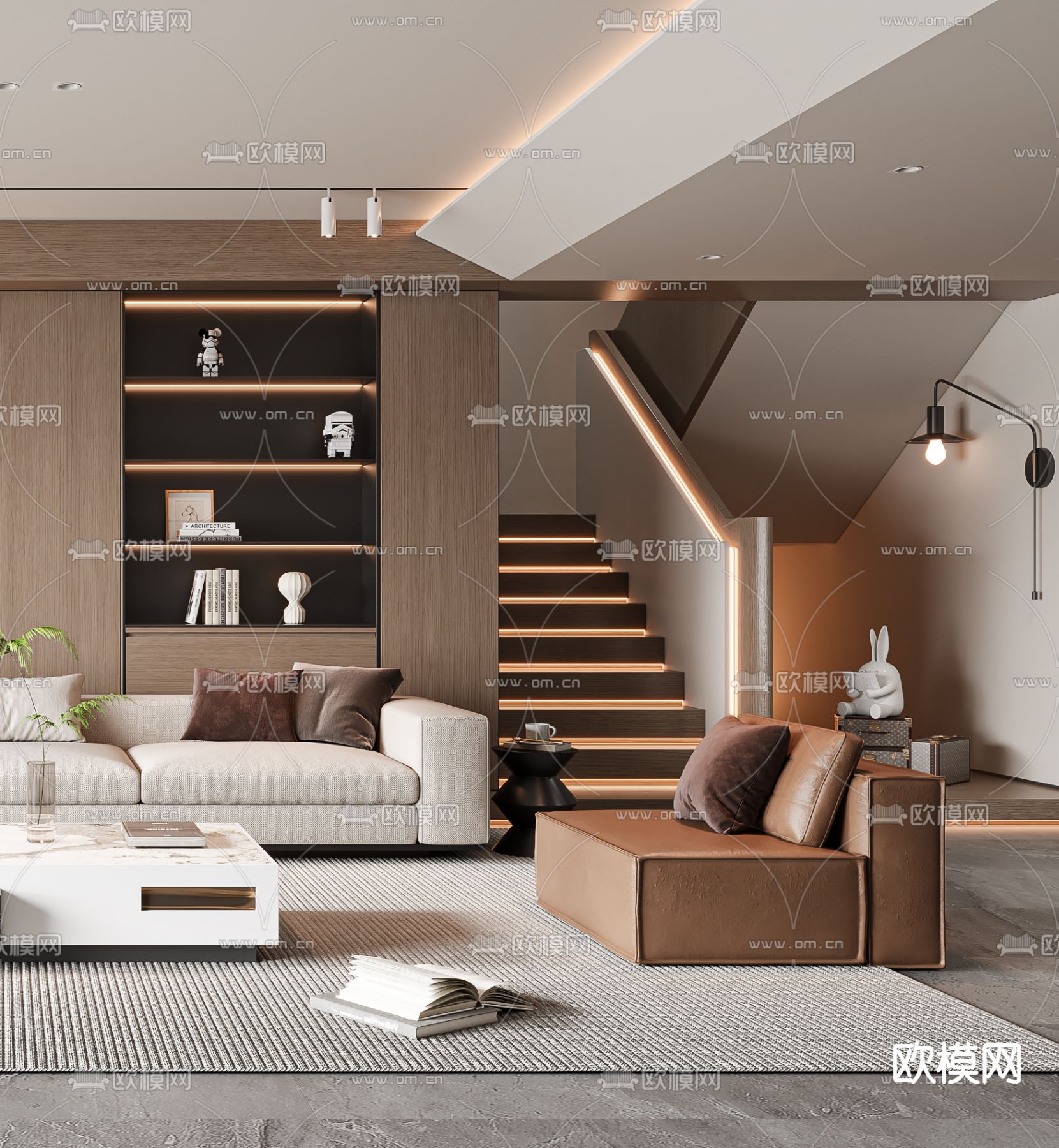 复式客厅3d模型下载（渲染图3）