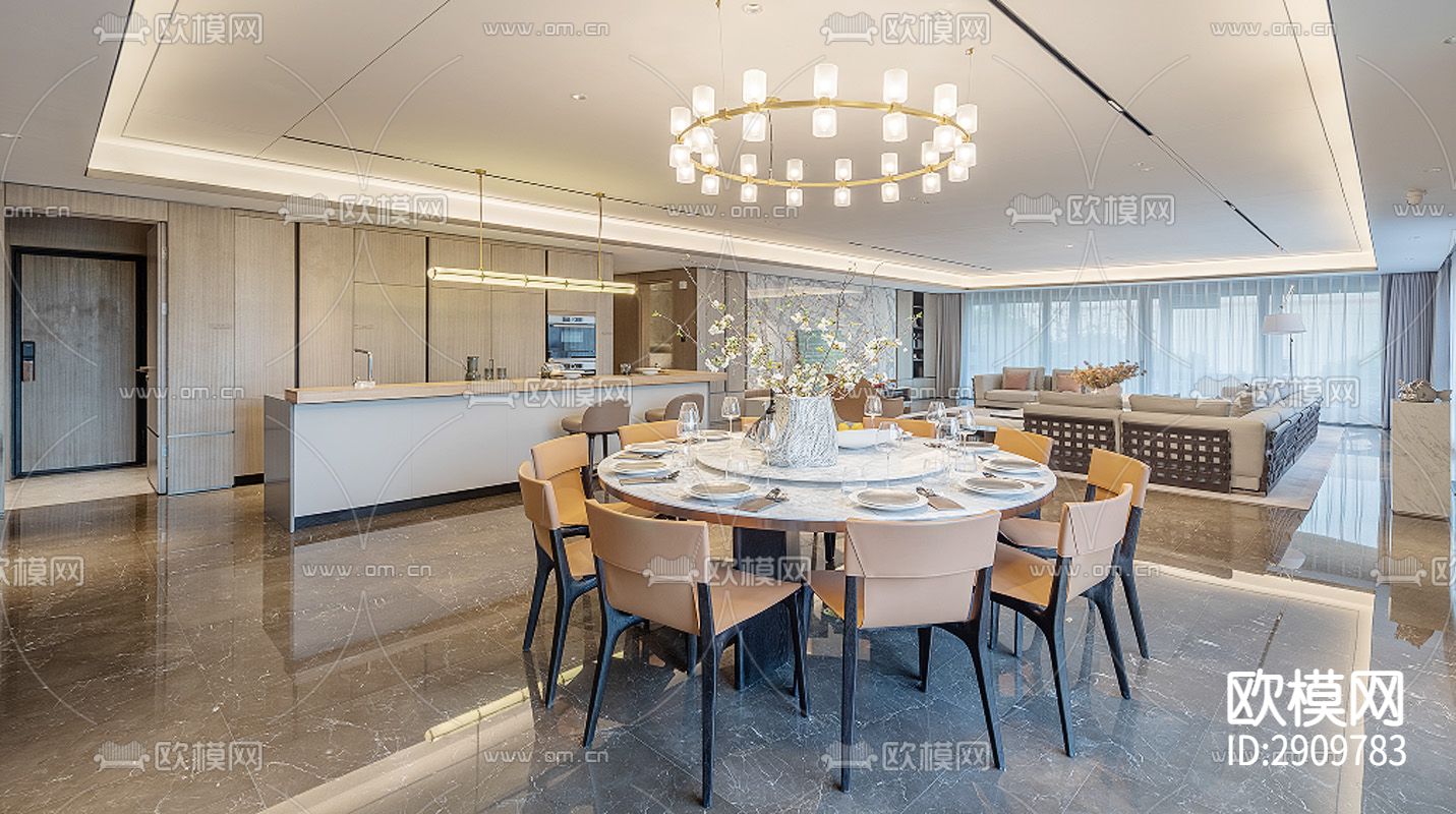 丹健国际-常州一江风华400大平层样板房cad施工图下载（渲染图1）