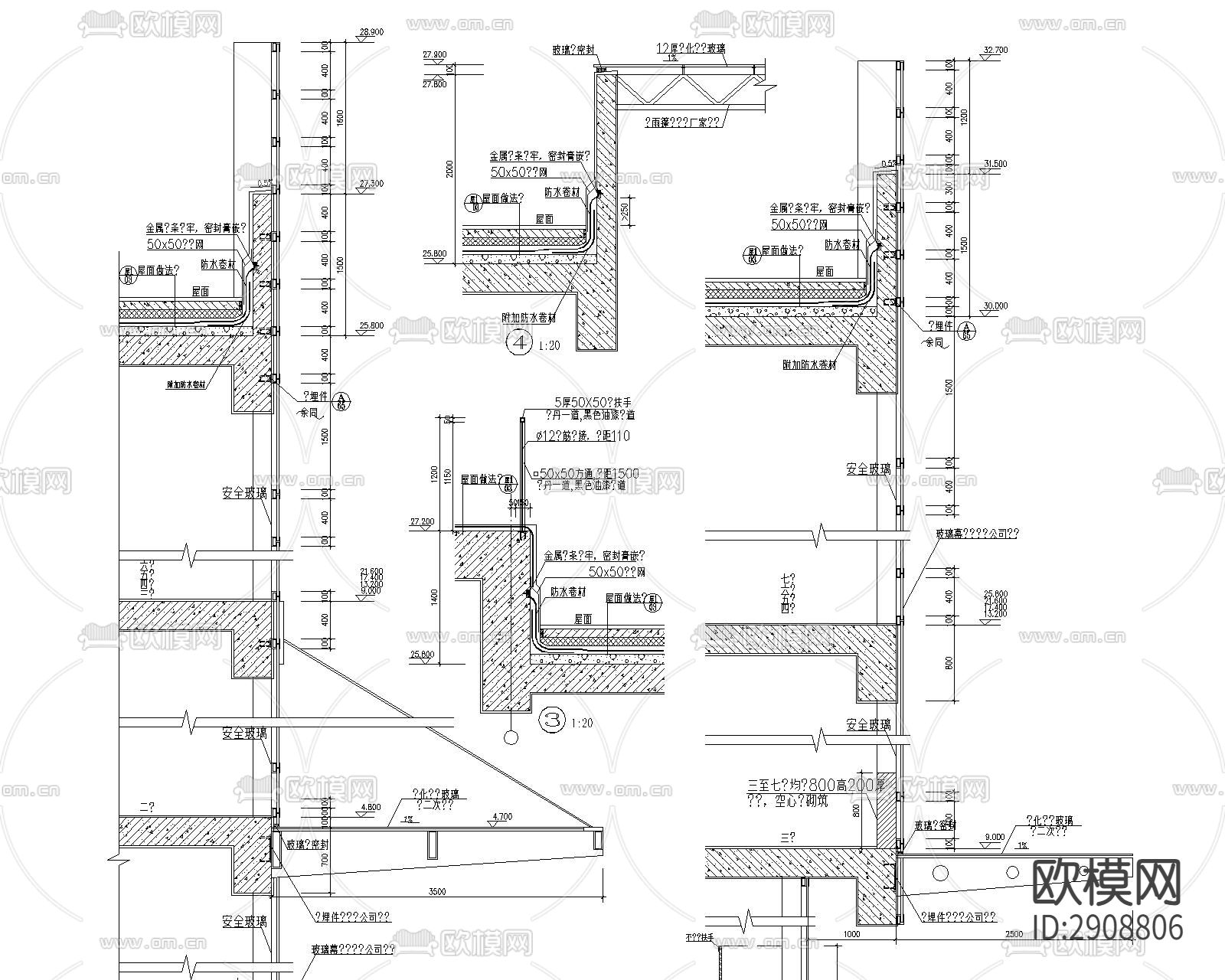 现浇混凝土墙CAD施工图下载（渲染图6）