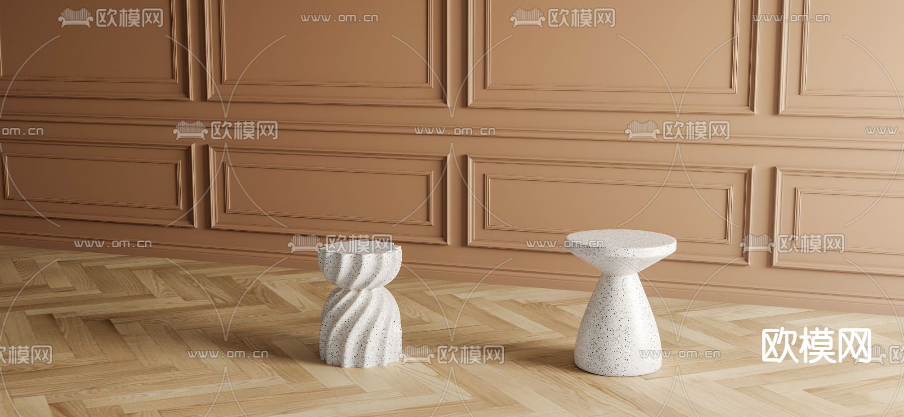 奶油风边几 角几su模型下载（渲染图1）