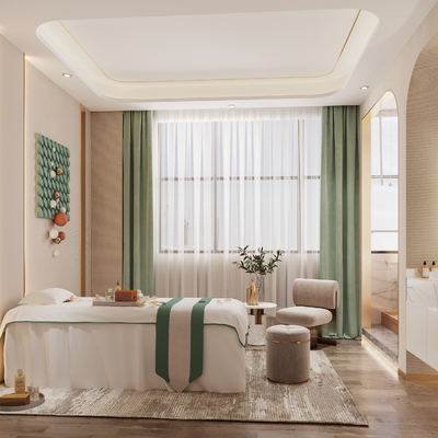  现代美容院spa包间su模型 