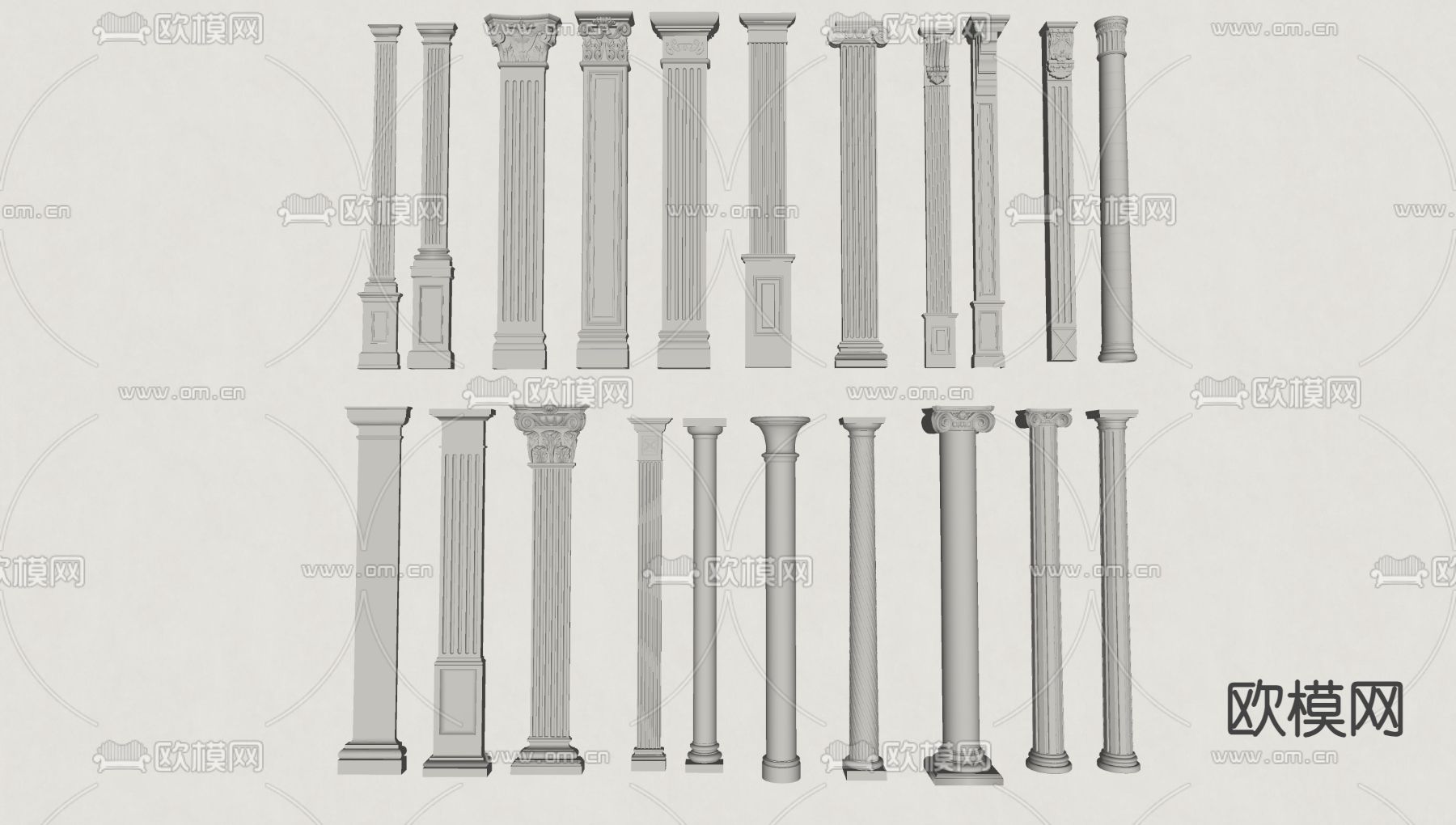 欧式罗马柱 石膏柱su模型下载（渲染图2）