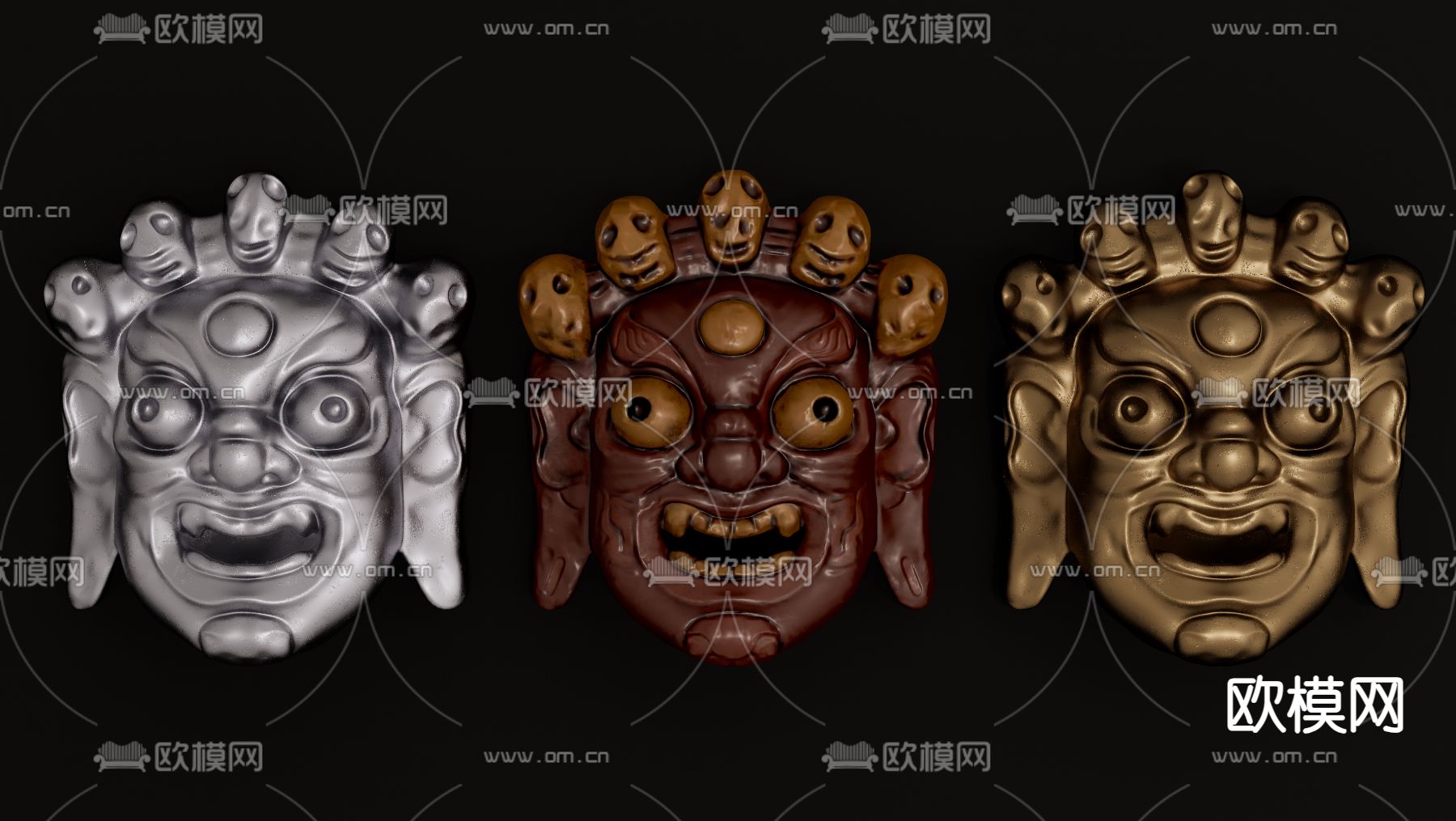 日式面具墙饰 挂件su模型下载（渲染图1）