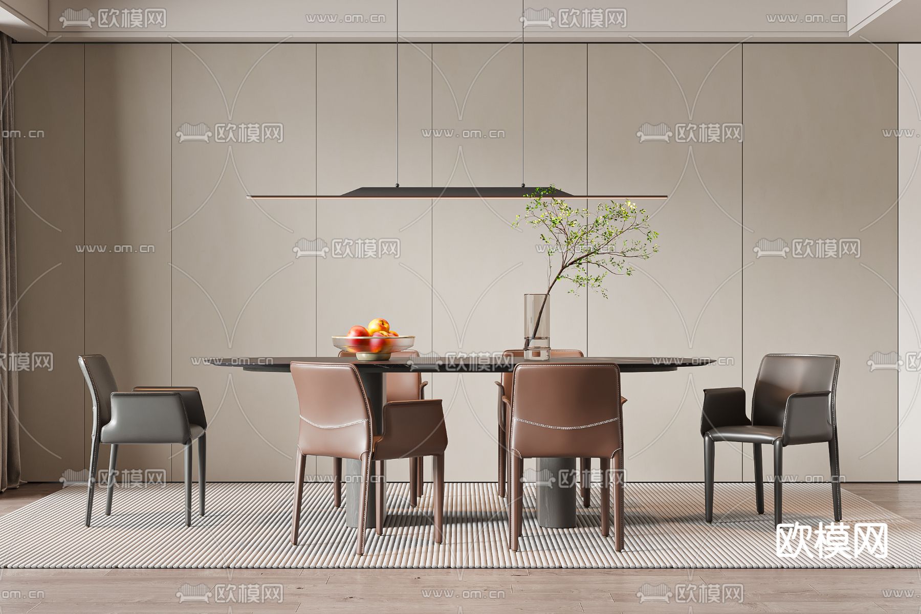 条形餐桌椅3d模型下载