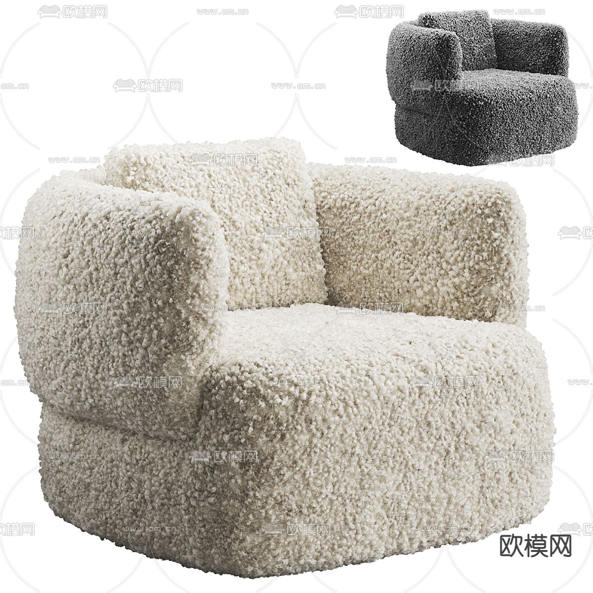 Pertica毛绒沙发 单人沙发3d模型下载（渲染图1）