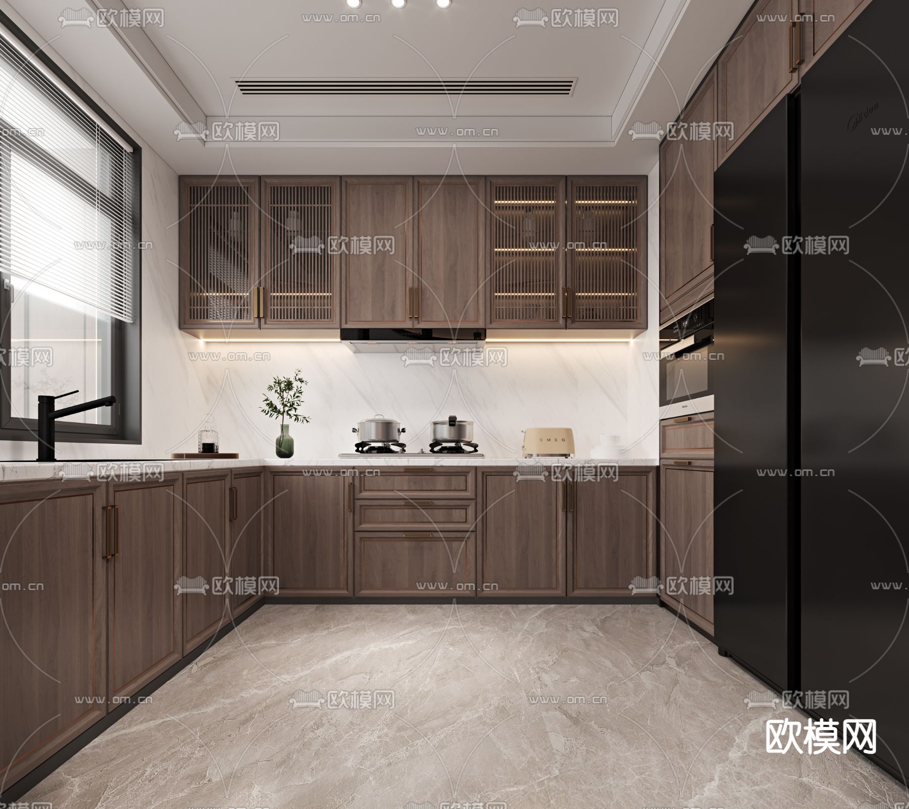 新中式厨房 橱柜3d模型下载