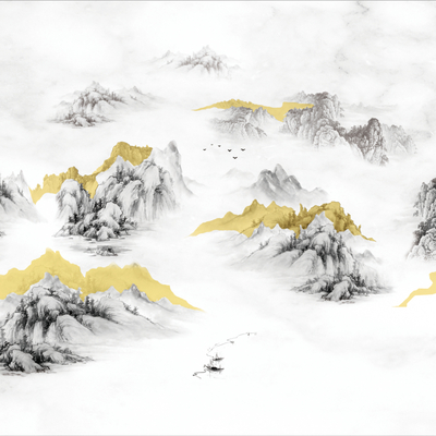  中式壁纸 山水画 