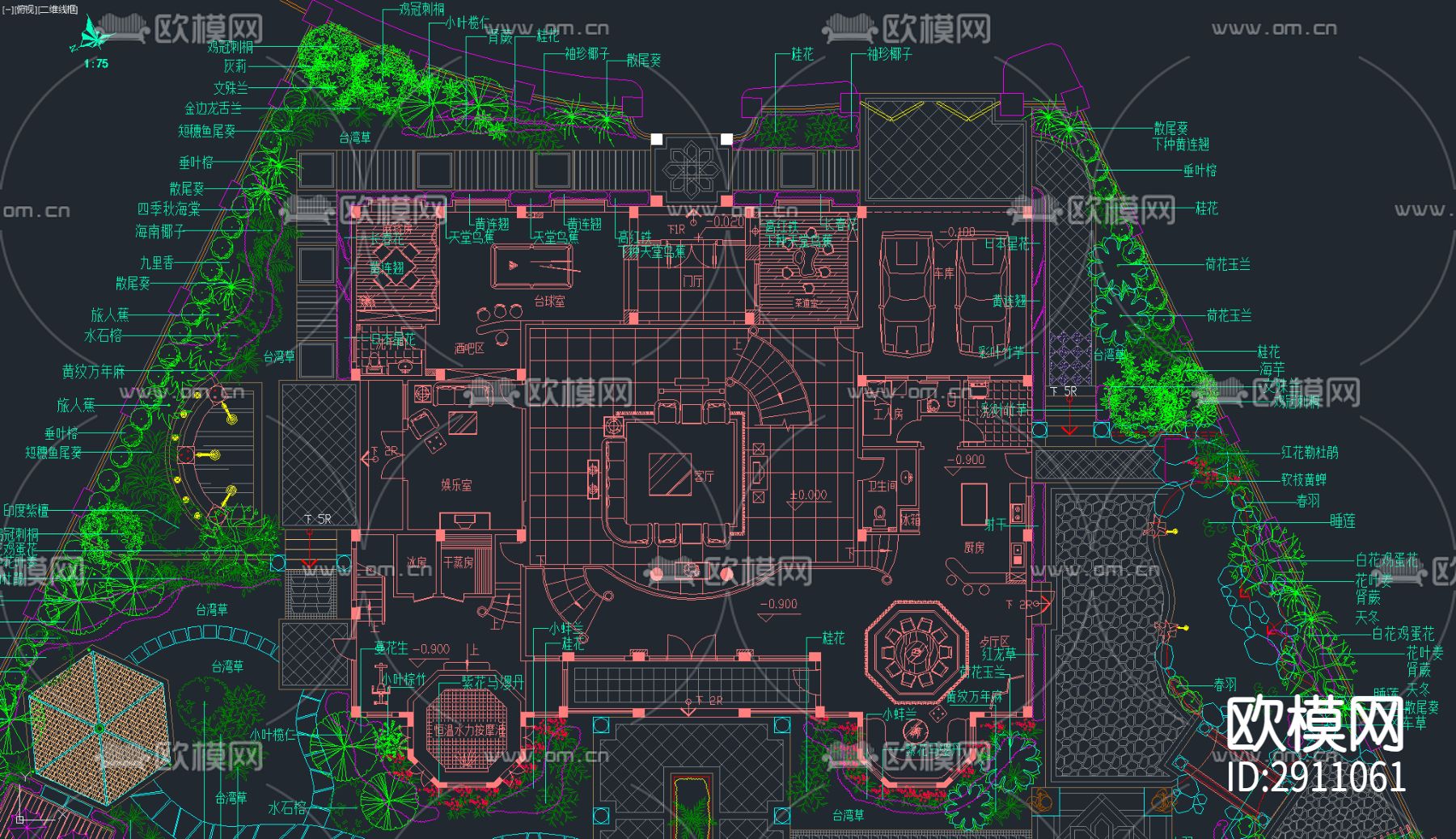 精品别墅庭园植物种植图cad施工图下载（渲染图5）