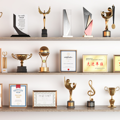  奖状奖杯 荣誉证书su模型 