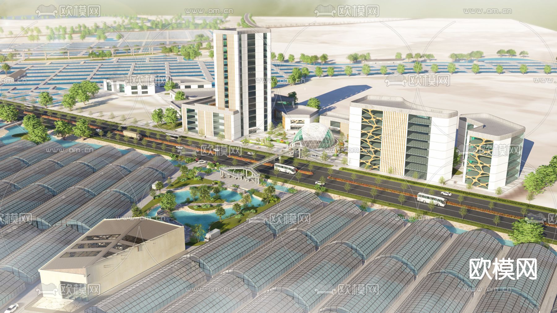 生态产业园鸟瞰su模型下载（渲染图2）