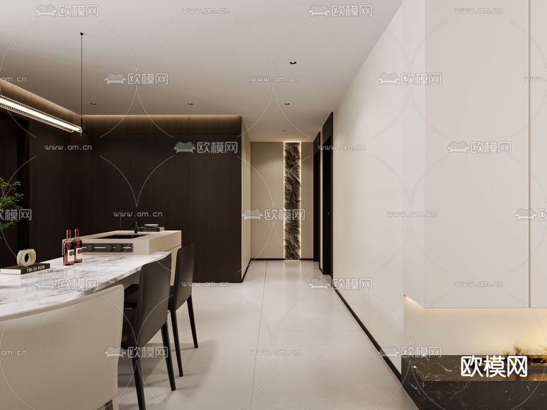 现代客厅 餐厅3d模型下载(渲染图4)
