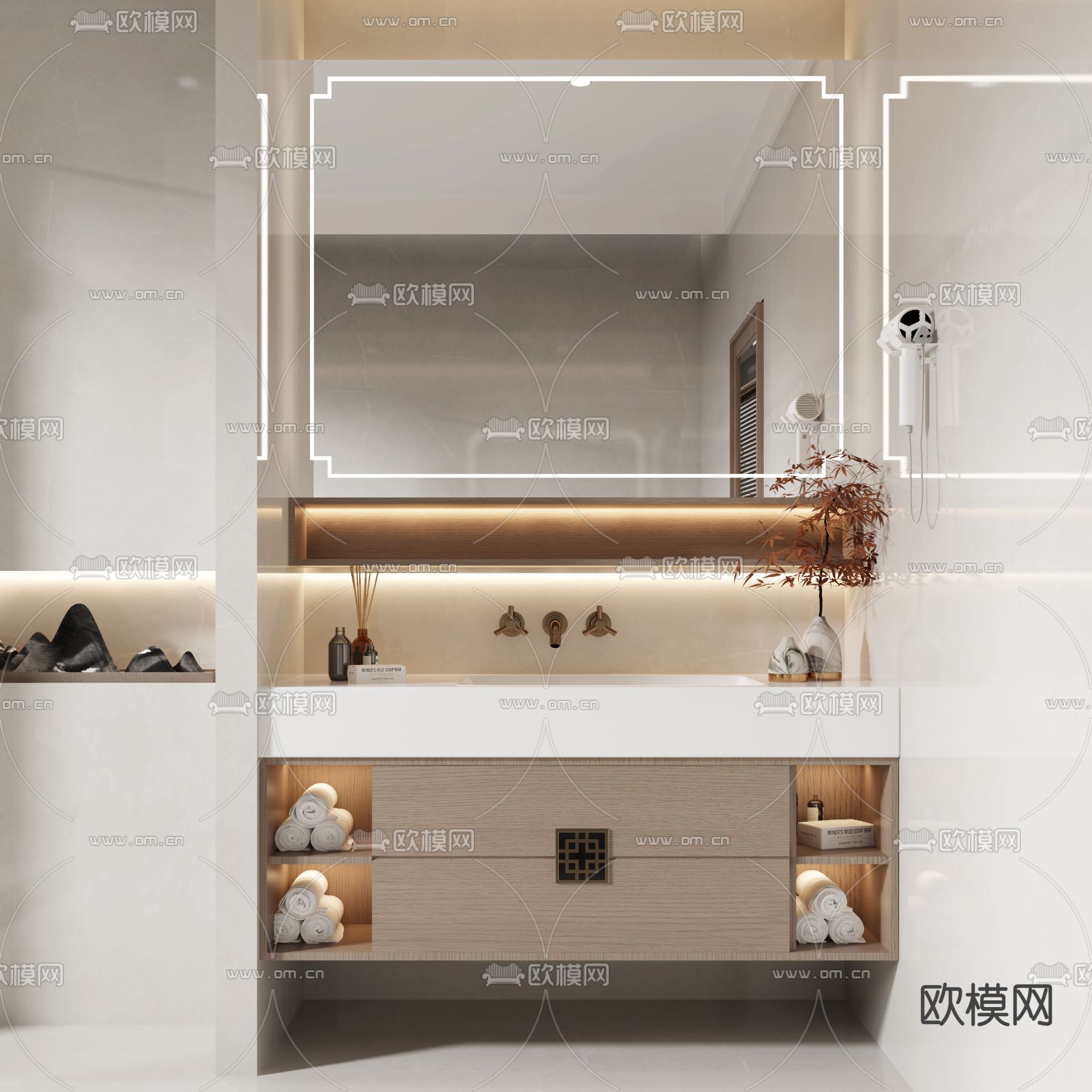 新中式浴室柜 台盆 洗手台3d模型下载