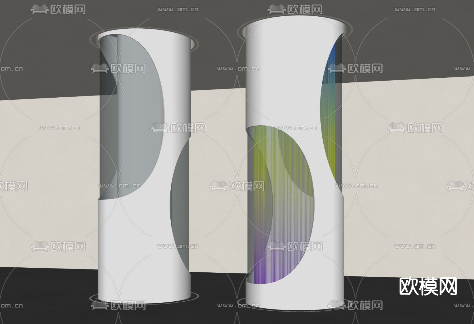 现代造型柱子 圆柱子su模型下载（渲染图2）