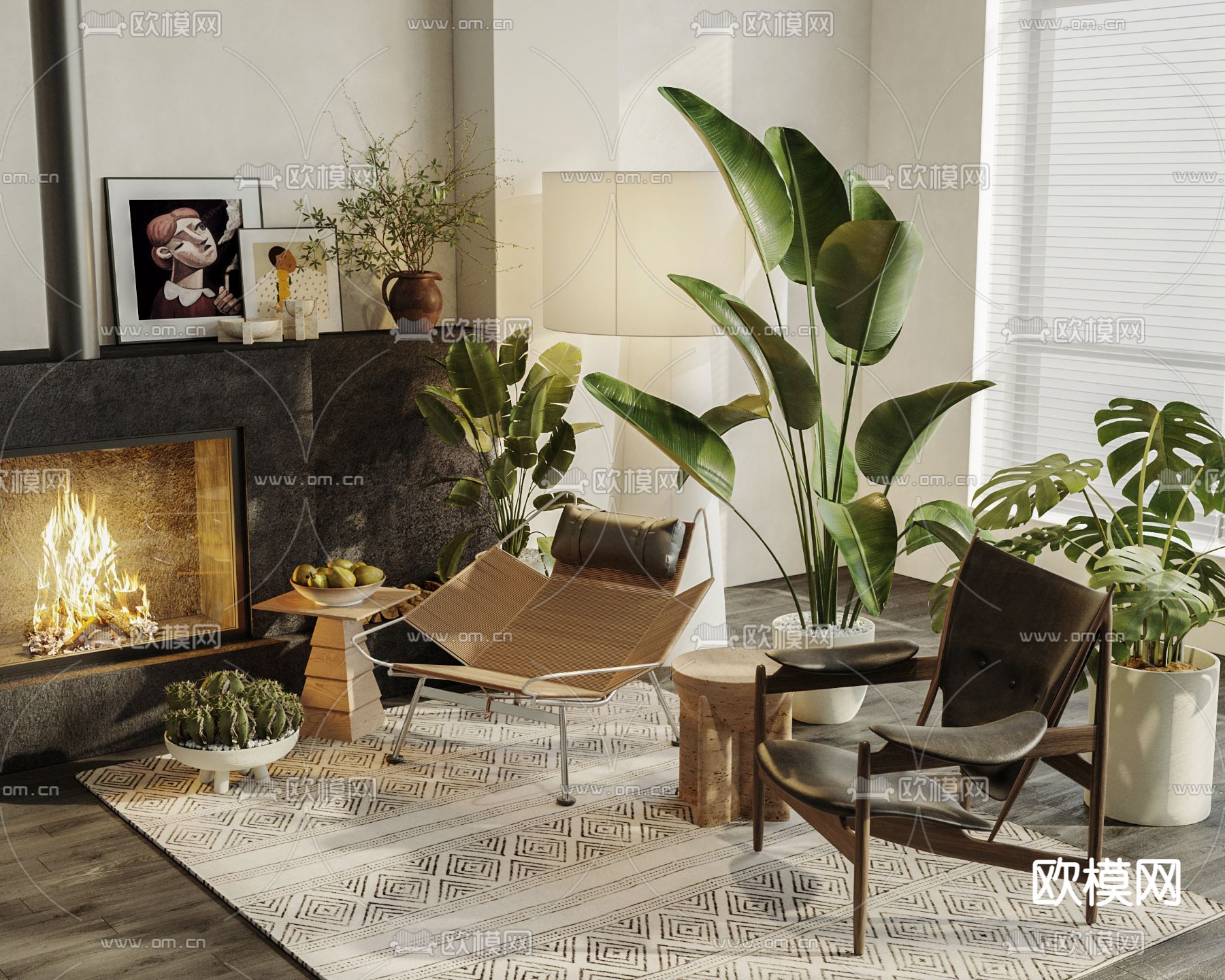 中古风躺椅 休闲椅su模型下载（渲染图3）