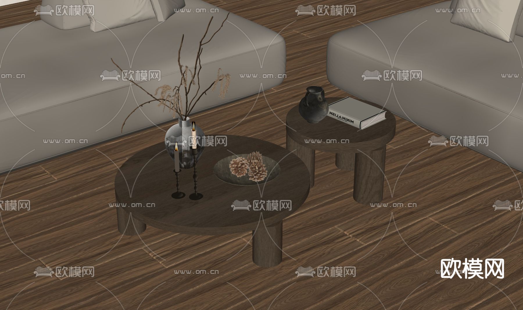 侘寂风茶几su模型下载（渲染图2）