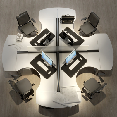  工位 卡位办公桌su模型 