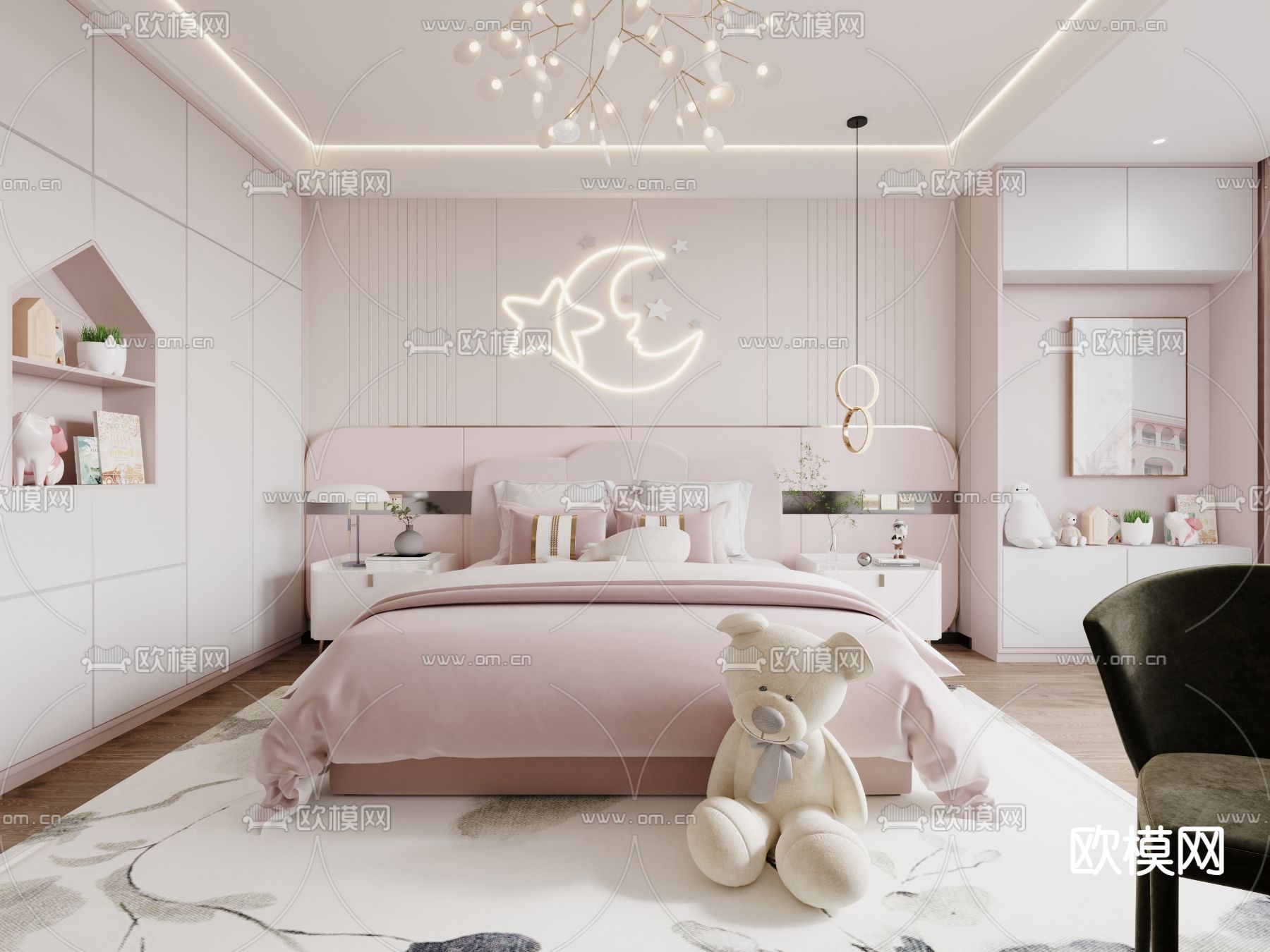 奶油风儿童房 女孩房 小孩房3d模型下载（渲染图1）