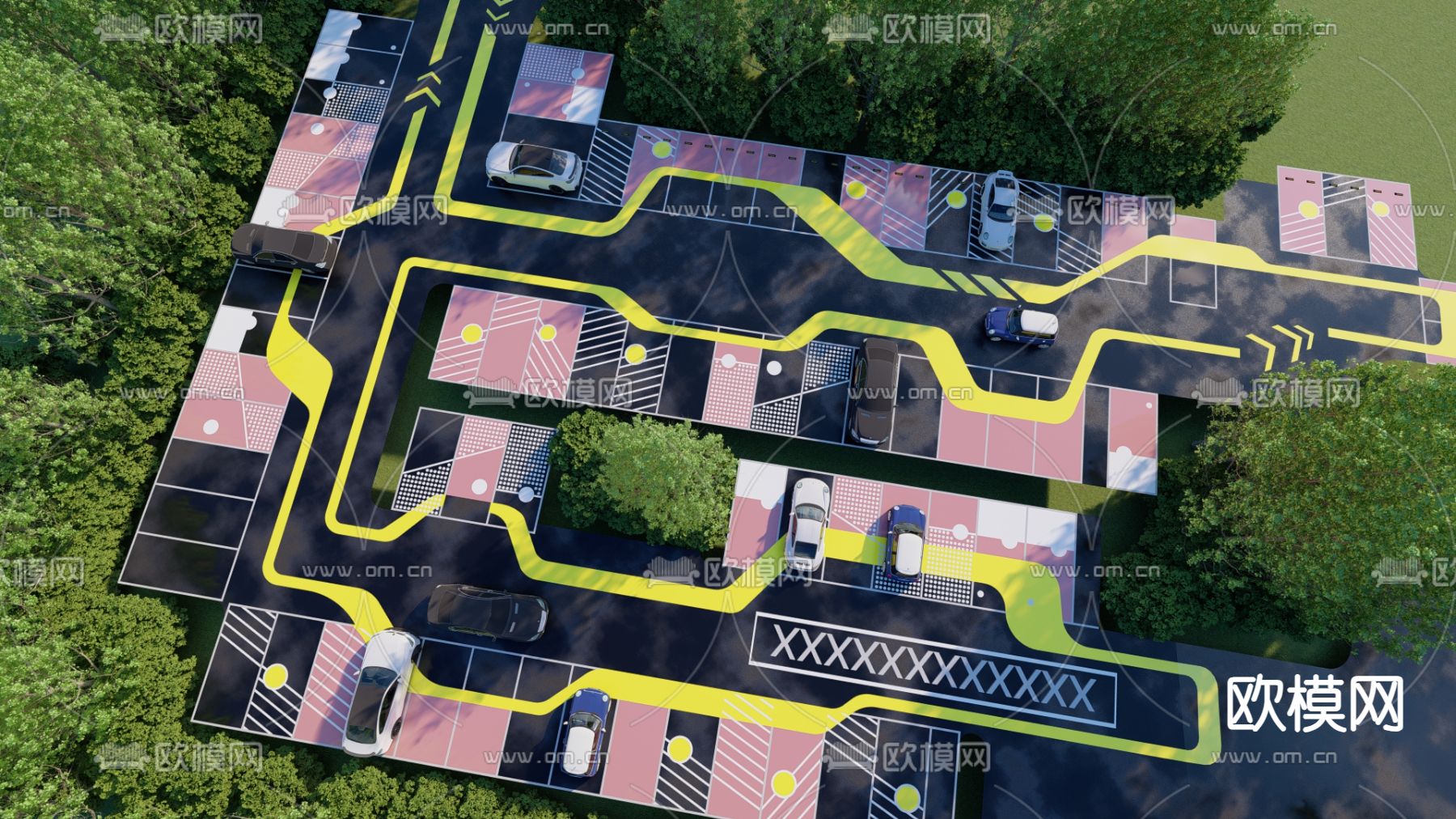 户外停车场 车库su模型下载（渲染图2）