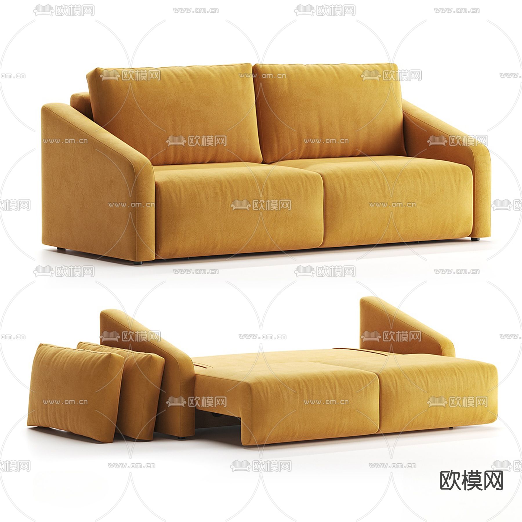 现代沙发床su模型下载（渲染图2）