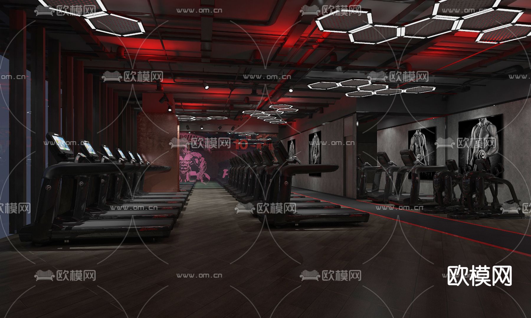暗黑风健身房su模型下载（渲染图1）