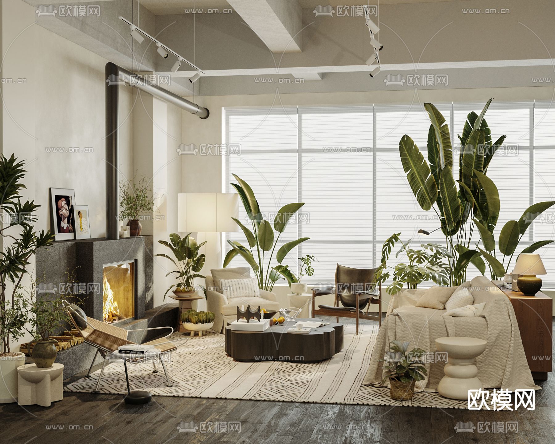 中古风客厅su模型下载（渲染图1）