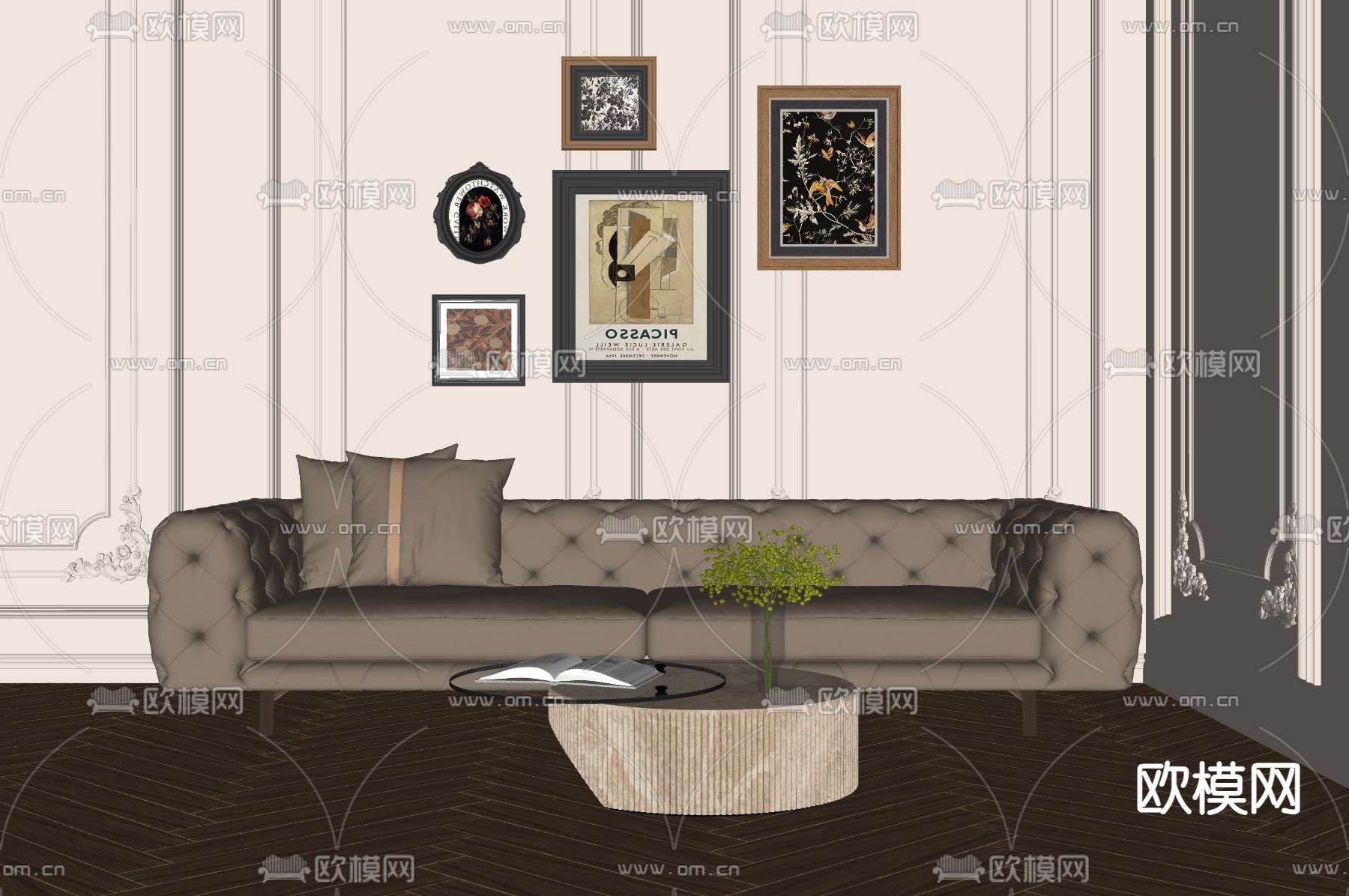 简欧双人沙发su模型下载（渲染图2）