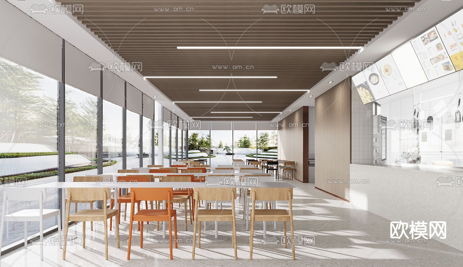 现代员工食堂su模型下载（渲染图1）