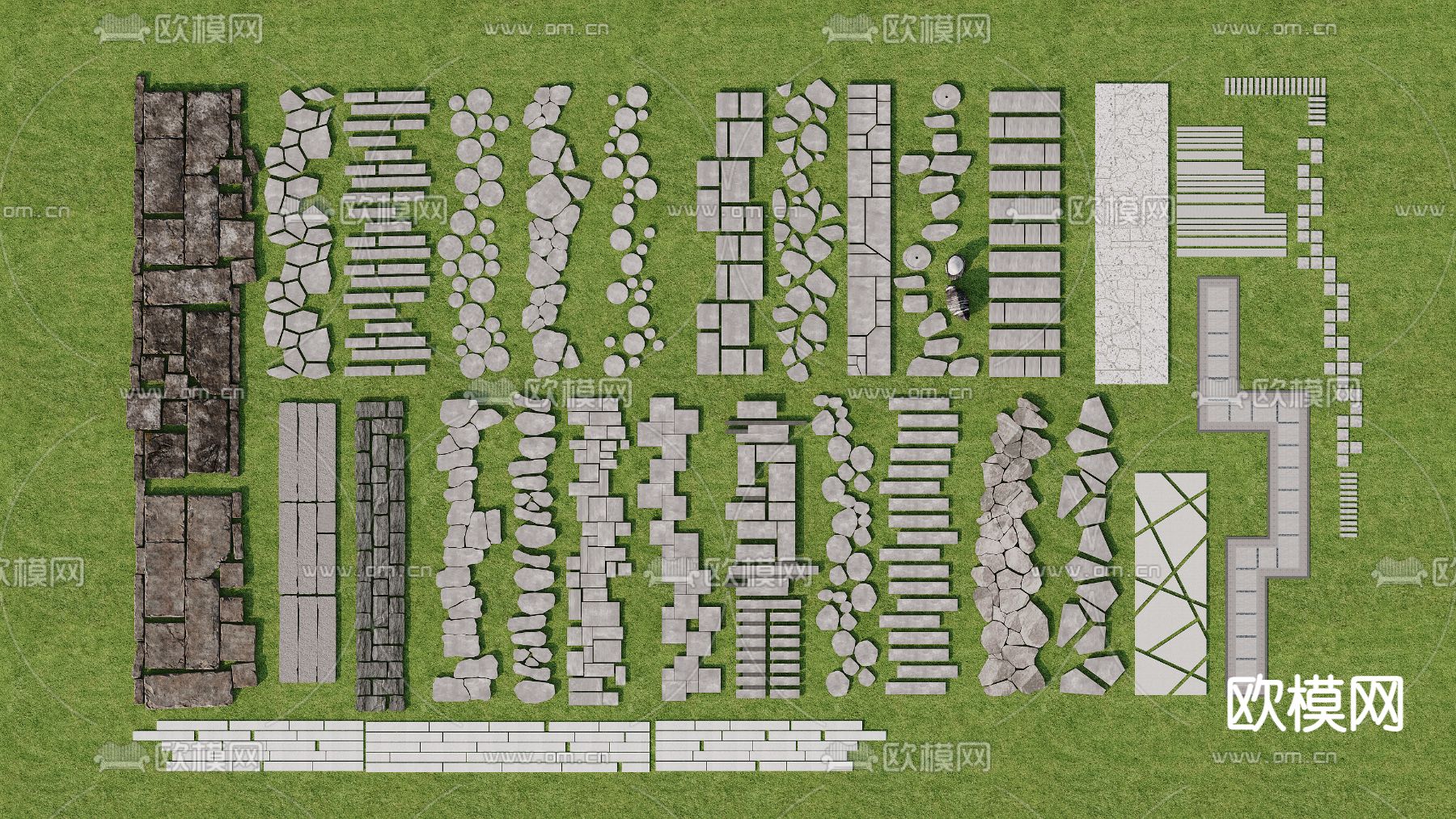 现代汀步 园路铺地3d模型下载