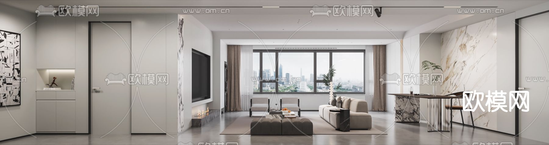 现代客厅 餐厅3d模型下载（渲染图2）