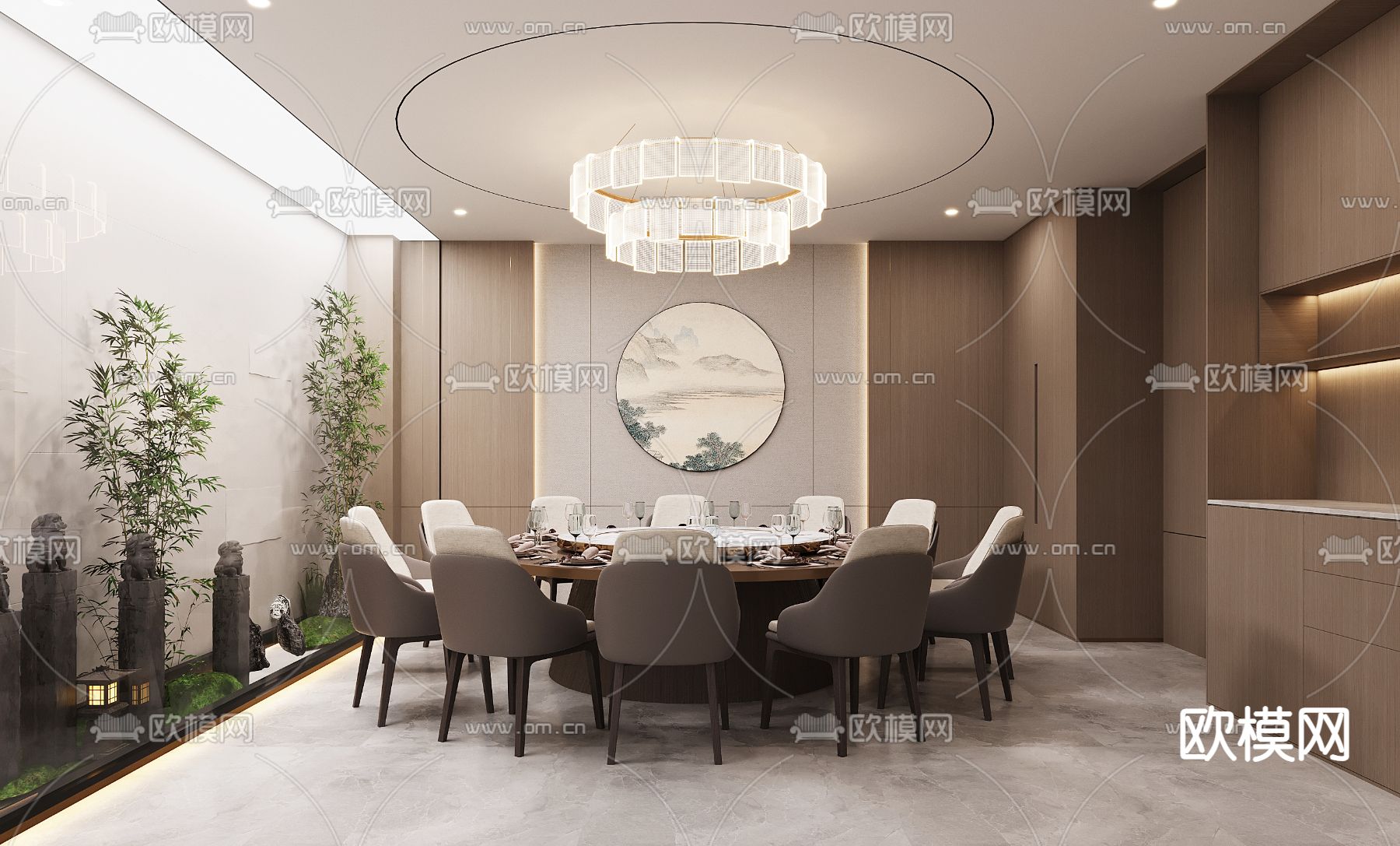 现代餐厅包厢su模型下载（渲染图1）