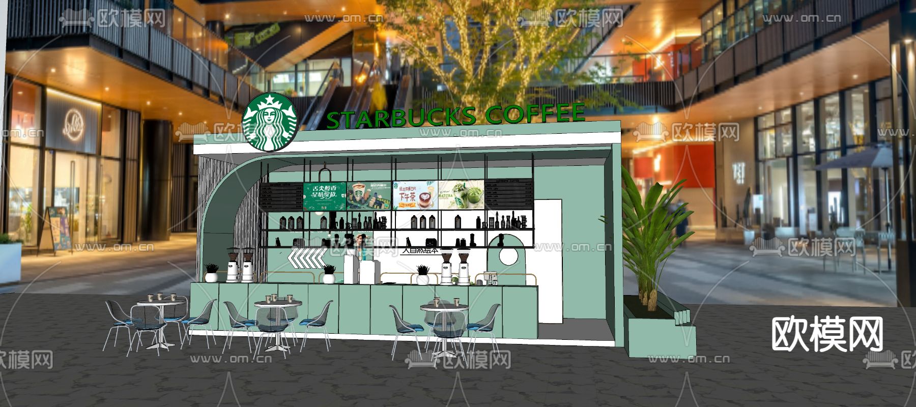 户外咖啡厅su模型下载（渲染图2）