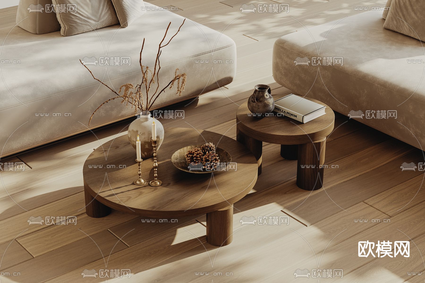 侘寂风茶几su模型下载（渲染图1）