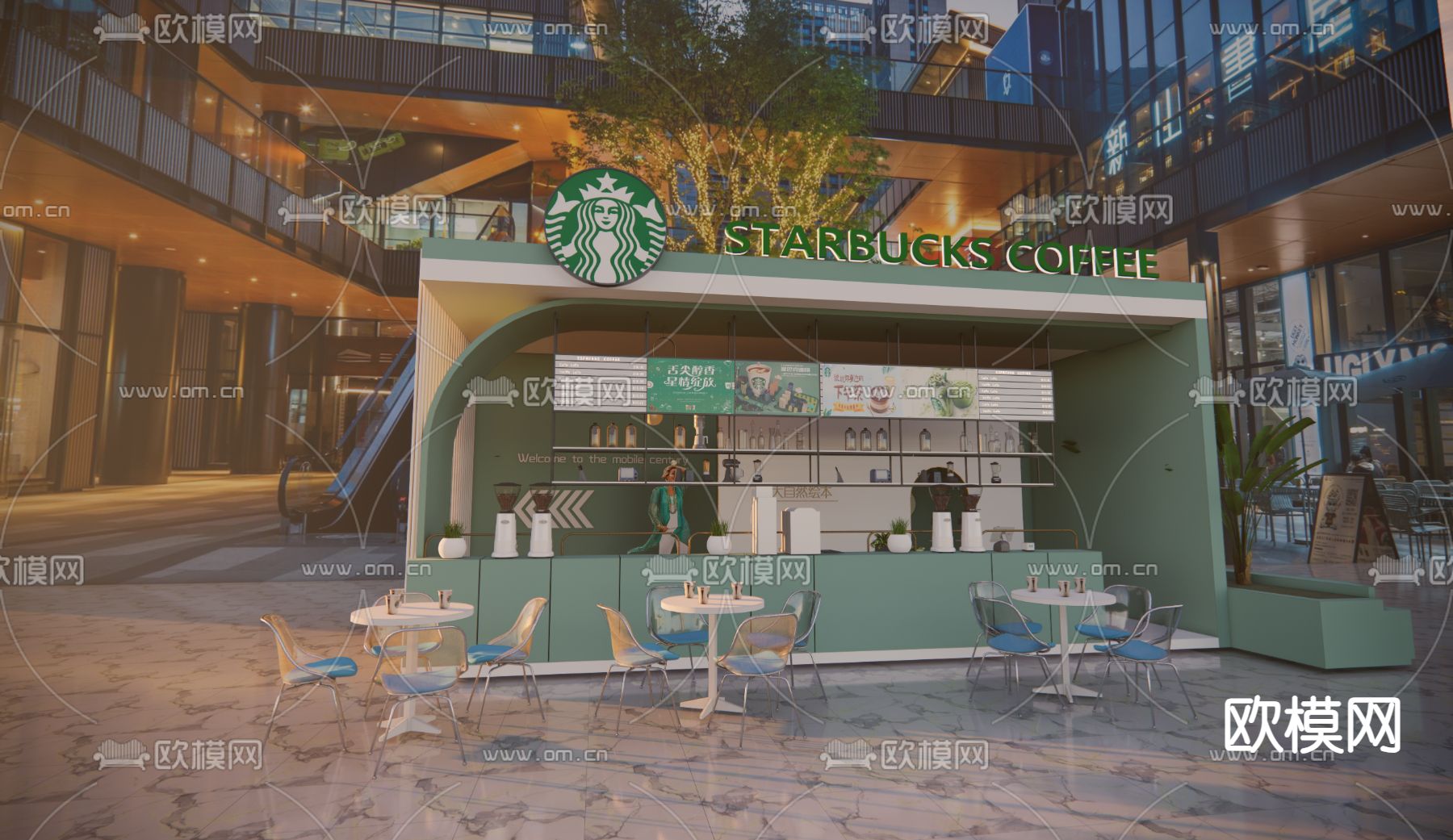 户外咖啡厅su模型下载（渲染图3）