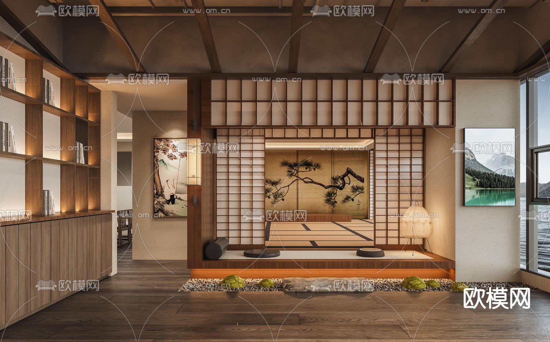 中式茶楼 茶馆 茶会所 茶室3d模型下载（渲染图1）