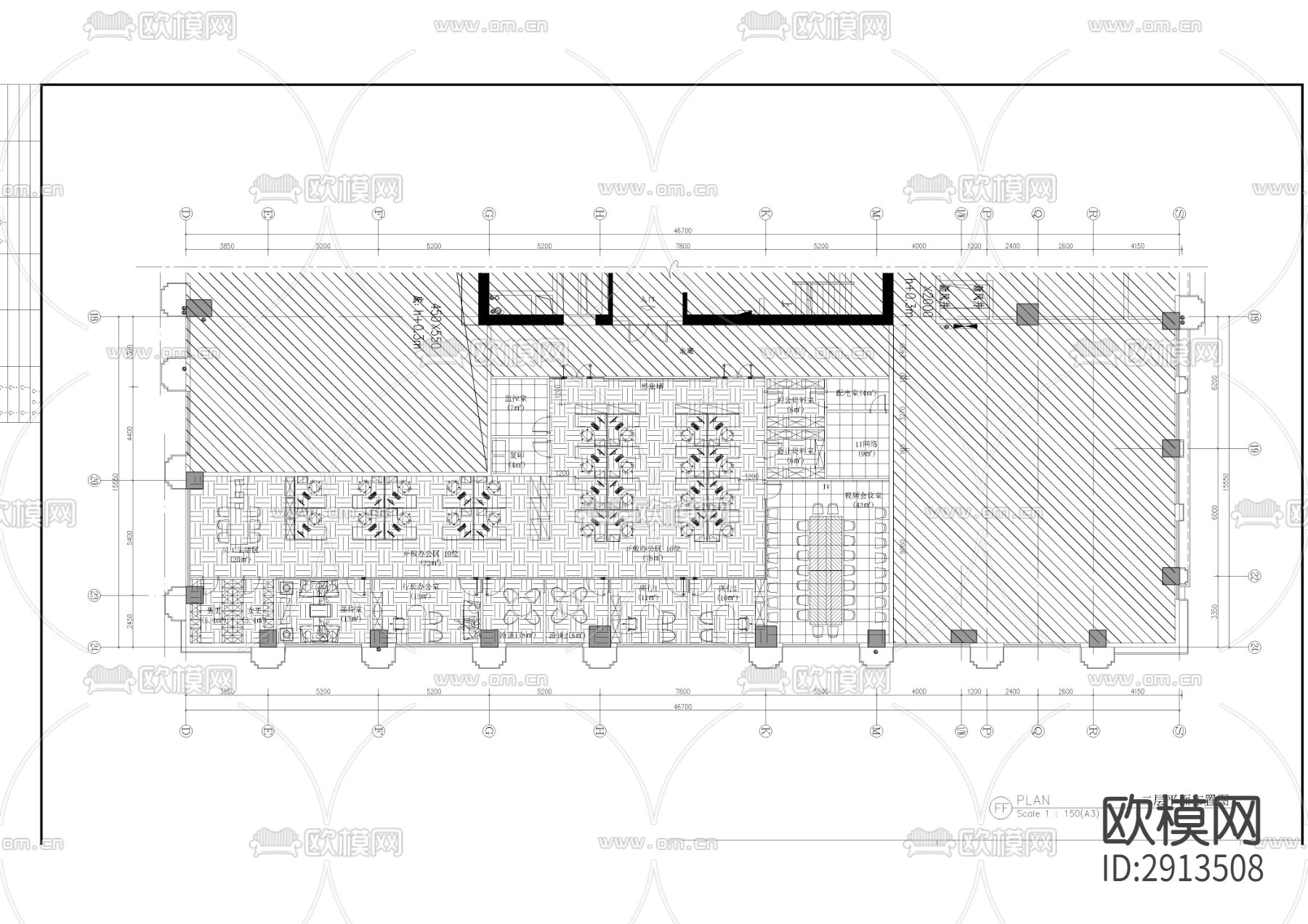银行办公室cad施工图下载（渲染图1）